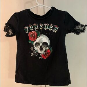 Make some Noizz Forever Skull and Rose T-Shirt with Lace Trim Sleeves Si…